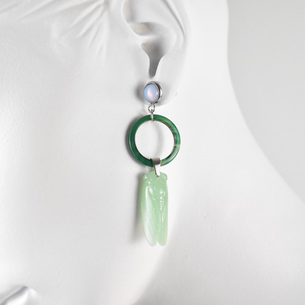 Gorgeous Green Cicada Dangle Earrings